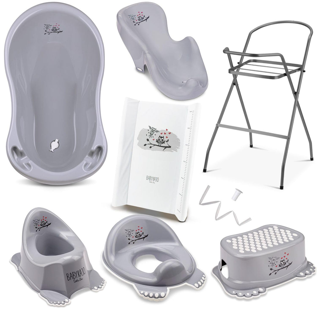Babybadewanne mit Ständer 8 Set TÜV Rheinland geprüft - Babybadewanne + Baby Badewannensitz + Wickel