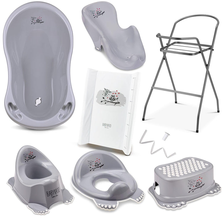 Babybadewanne mit Ständer 8 Set TÜV Rheinland geprüft - Babybadewanne + Baby Badewannensitz + Wickel