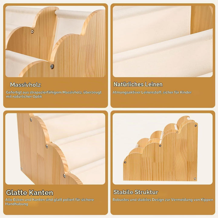 Puricon 4-stufiges Kinderbücherregal mit Spielzeugablage, Montessori-Inspired Frontal-Sling-Buchrega