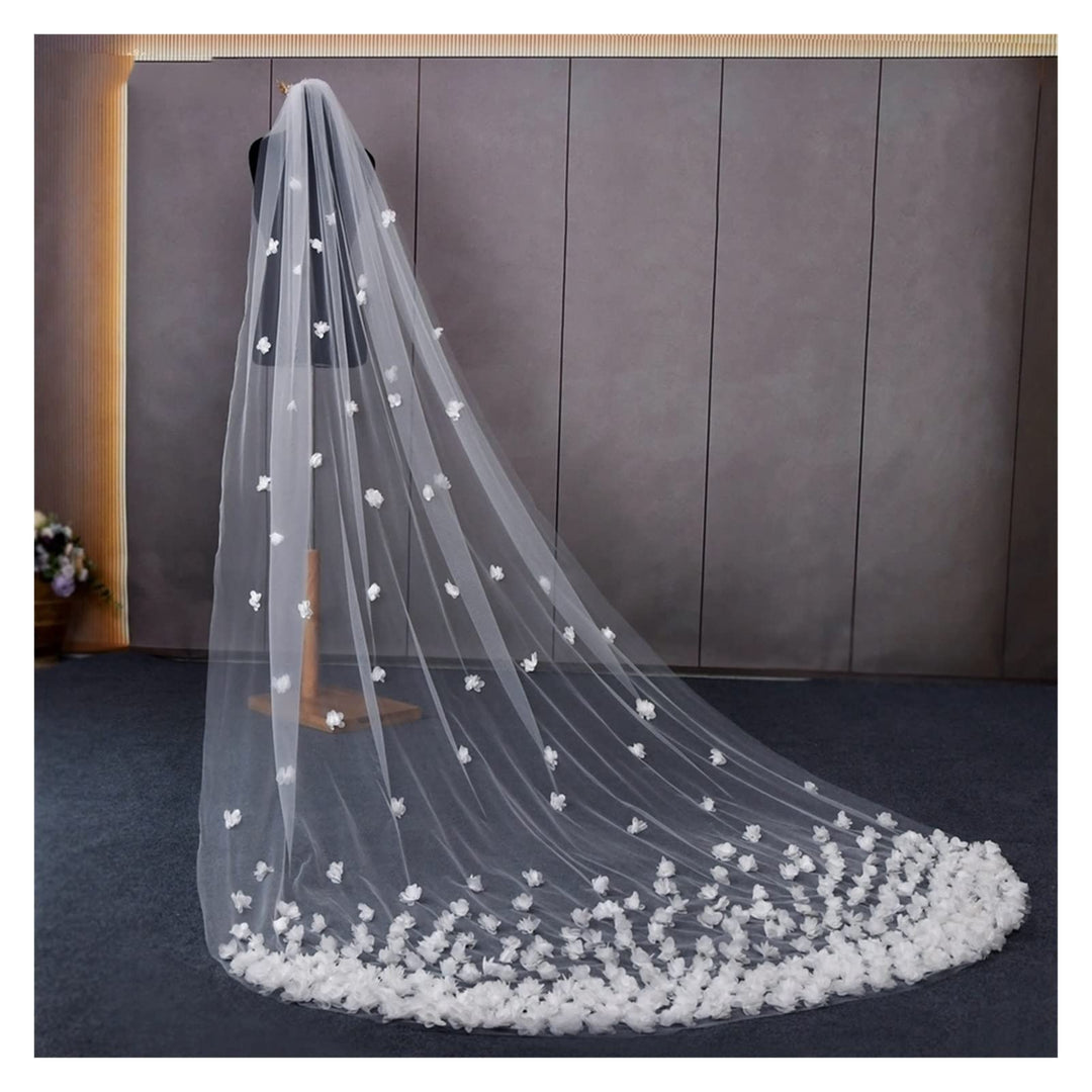 Brautschleier Hochzeitsschleier mit 3D Blumen Kathedrale Brautschleier Blumen Blumen Brautschleier W