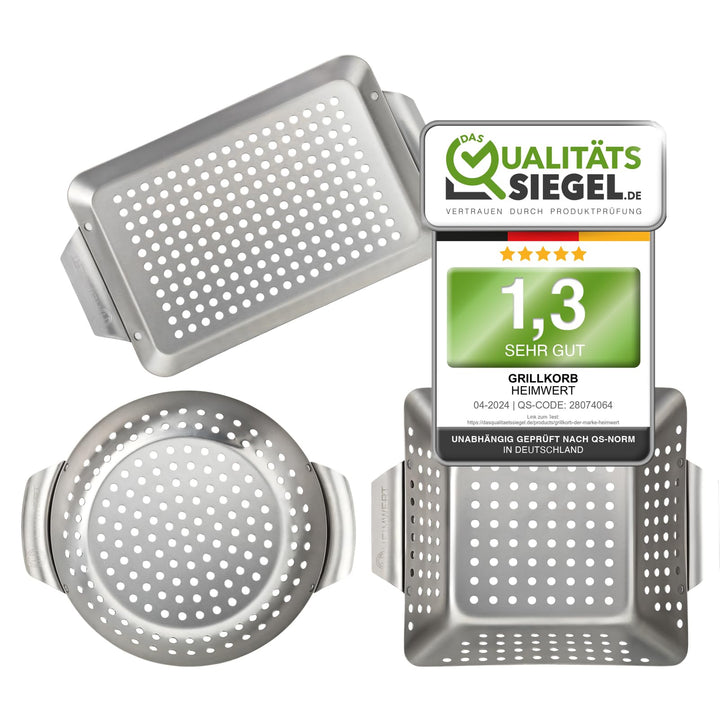 HEIMWERT Hochwertiges Premium Edelstahl Grillkorb 3er Set - Die hochrobusten und universell einsetzb