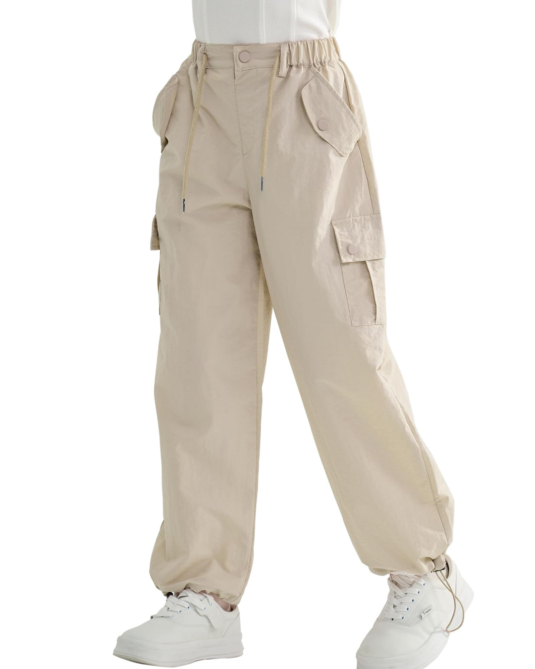 Rolanko Baggy Cargo Fallschirmhose für Mädchen, Y2K Vintage Jogger mit Verstellbarer Elastischer Tai