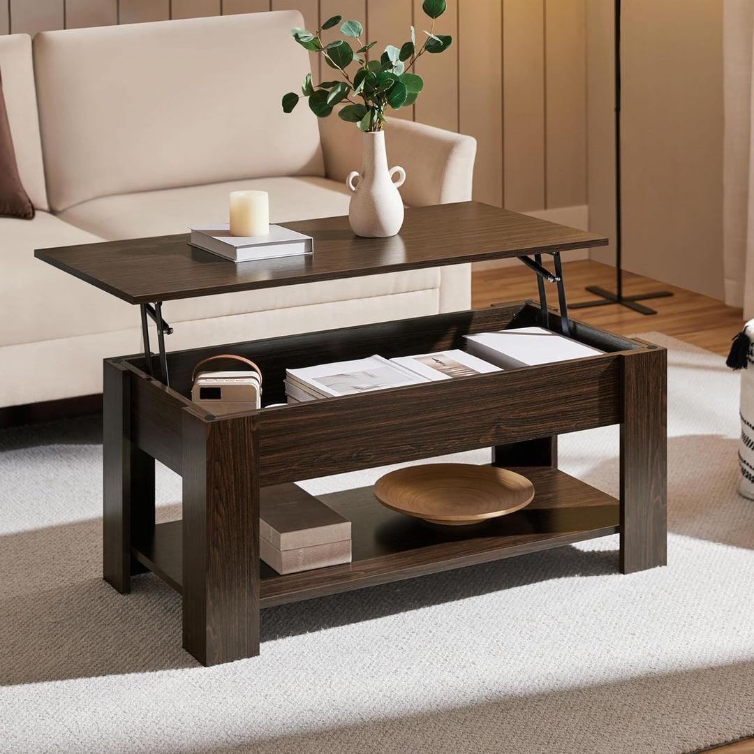 Yaheetech Couchtisch Hubtisch mit Stauraum, Wohnzimmertisch mit Höhenverstellbarer Platte Kaffeetisc