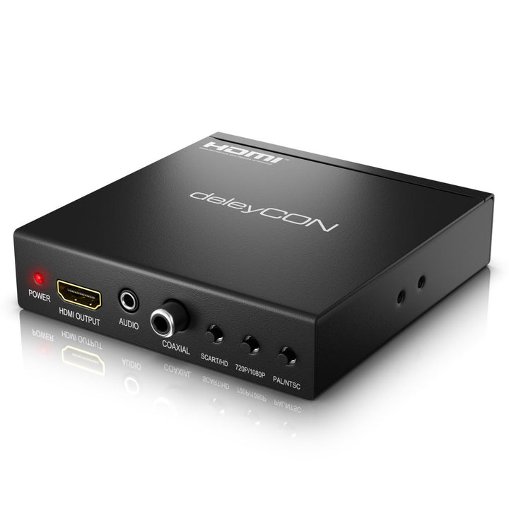 deleyCON SCART zu HDMI Konverter mit Audio Extractor SCART + HDMI Eingang auf HDMI Ausgang Koaxial +