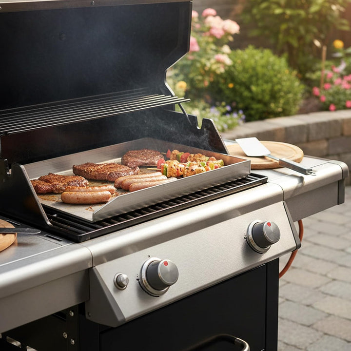 BBQ-Toro Edelstahl Grillplatte | 26 x 43,4 cm | BBQ Plancha passend für Weber Grill | rechteckig | u