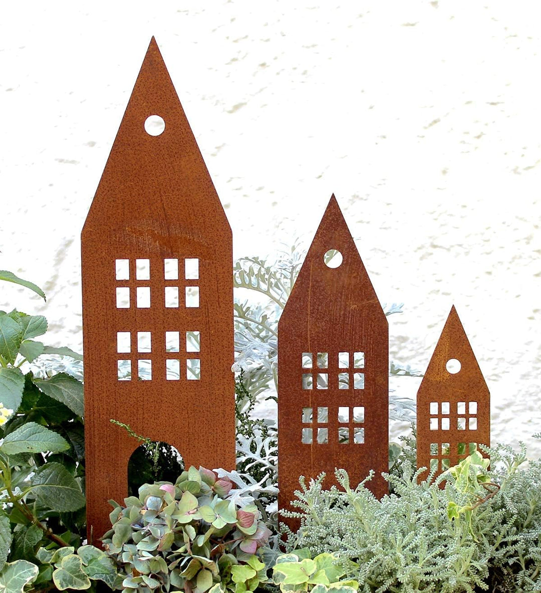 LB H&F Lilienburg Häuser 3er Set Gartendeko Roststecker Rost Metall Gartenstecker (Haus Rost), Haus