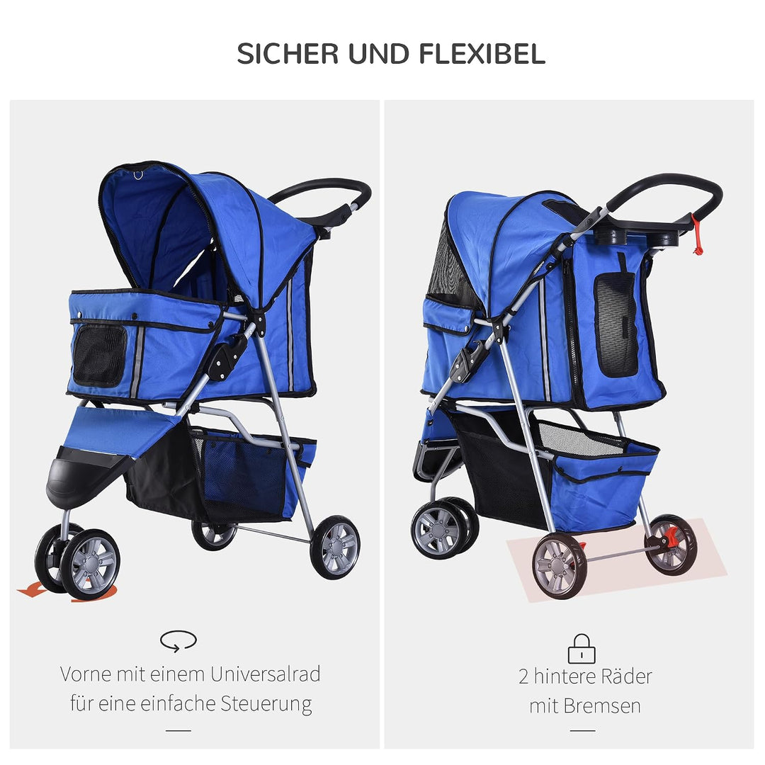PawHut Hundewagen Hundebuggy Buggy Hunde Katzen Pet Stroller Hunde Buggy Blau Blau 75L x 45B x 97H c