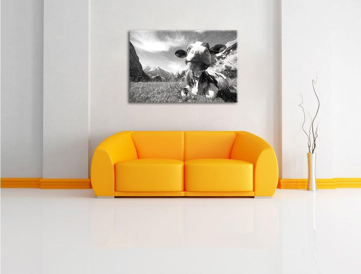 Pixxprint Kuh im Karwendelgebirge Kunst als Leinwandbild/Grösse: 100x70 / Wandbild/Kunstdruck/fertig
