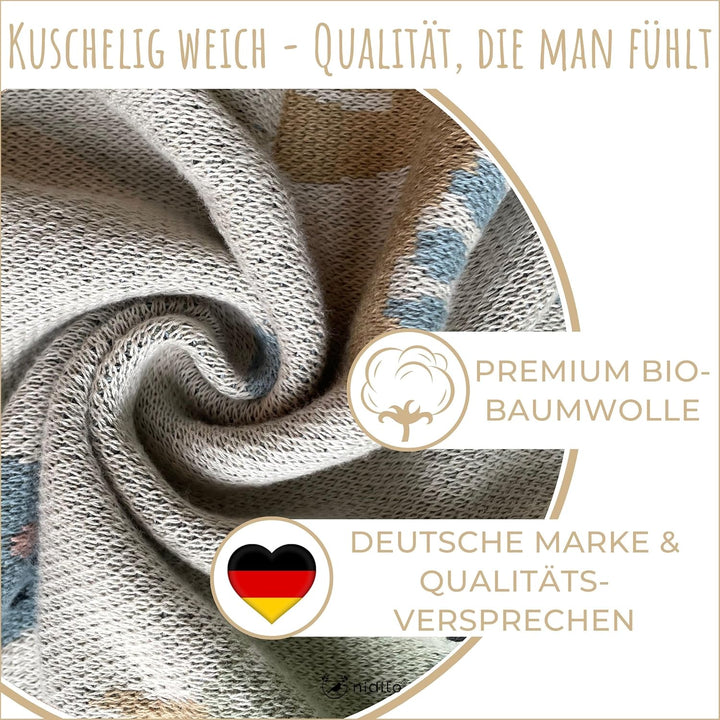 nidito Hochwertige Bio Babydecke Baumwolle Beige Dino - 100% GOTS Bio-Baumwolle - 80x100 cm - herrli