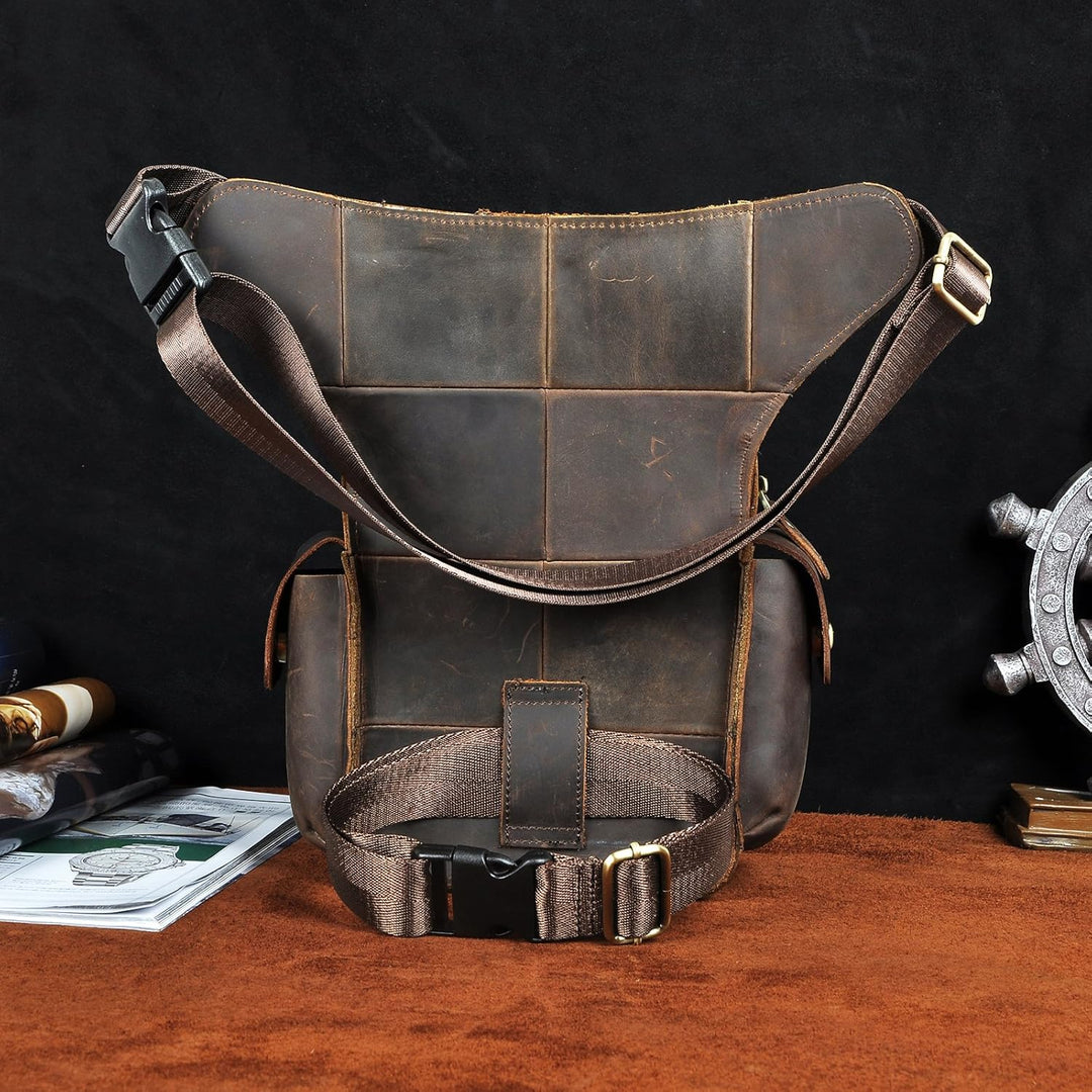 Le'aokuu Herren Echtes Leder Tasche Schultertasche Gürteltasche Beinbeutel Beintasche Hüfttasche Dro