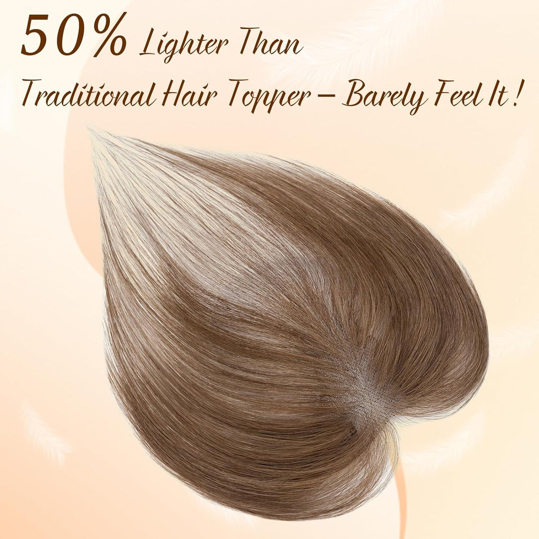 S-noilite Topper Haare für Frauen Echthaar Dunkelbraun - 9x12cm 100% handgeknüpfte T-Sharp Toupets m