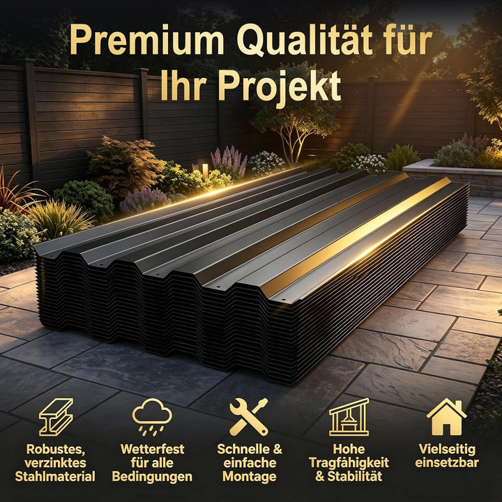 Huracan 25 Stück Trapezblech Profilblech Set 108x35cm, 9,45 m² Dachblech verzinkter Stahl 0,25mm, Da