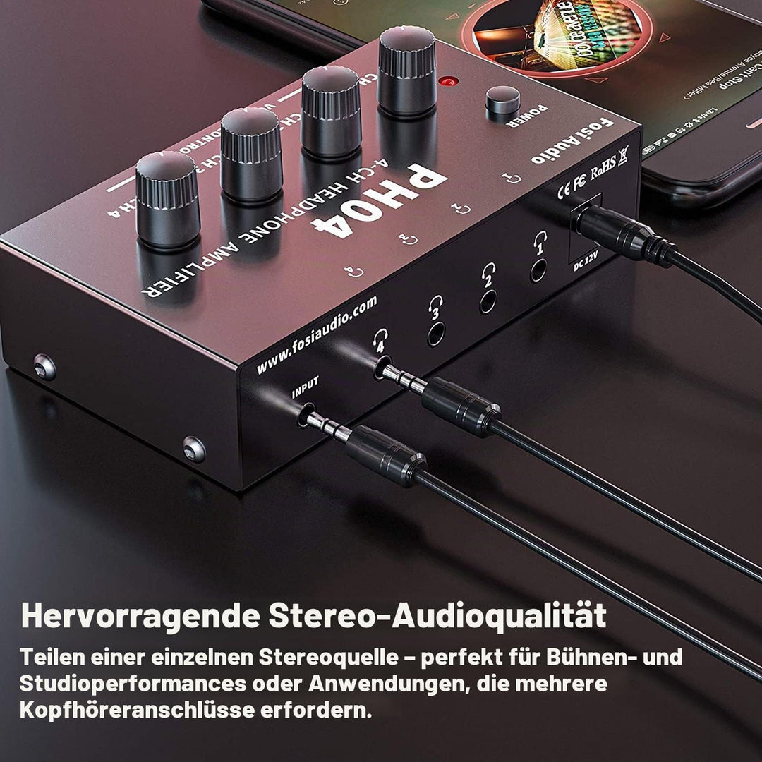 Fosi Audio PH04 4 Kanal Kopfhörerverstärker Metall-Stereo-Audio-Verstärker mit 12V 1,5A-Netzteil, ul
