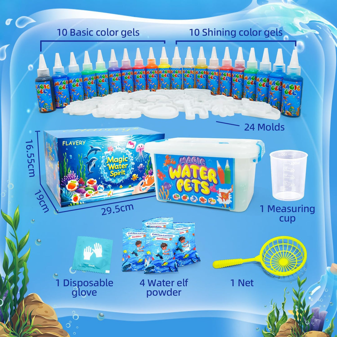 Flavery Magic Water Elf, 3D Aqua Gelz Set mit 20 Farben & 24 Formen, Wasserperlen Spielzeug, Bastels