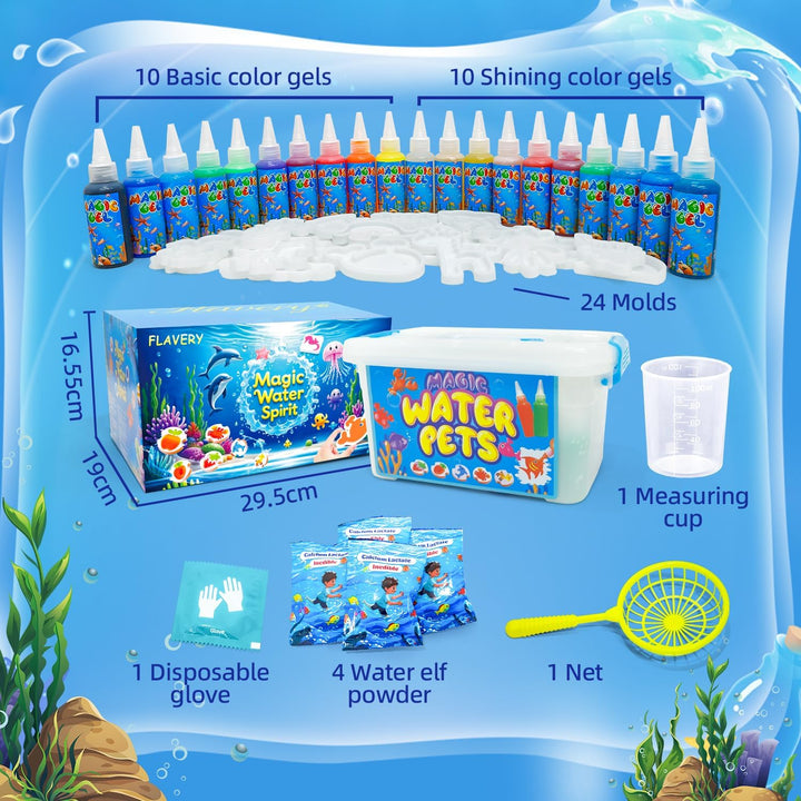 Flavery Magic Water Elf, 3D Aqua Gelz Set mit 20 Farben & 24 Formen, Wasserperlen Spielzeug, Bastels