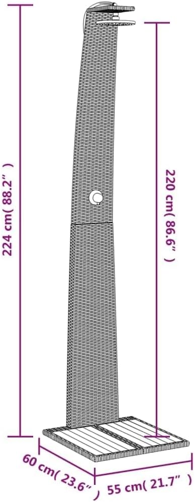 Faroom Rattan Gartendusche mit 180° Regenduschkopf Grosser Pooldusche mit Lattenboden Outdoor Dusche