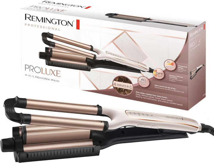 Remington Welleneisen [Testsieger] ProLuxe 4-in-1 Lockenstab: Beach , natürlich Wellen, Wasserwellen