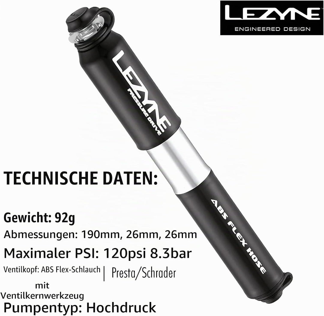 Lezyne Minipumpe CNC Pressure Drive Schwarz S - 17,0cm Single