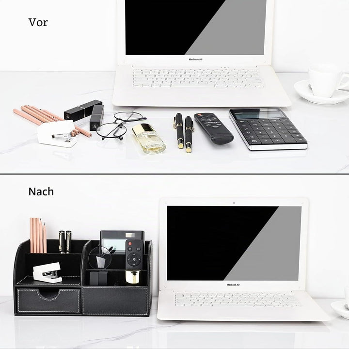 KINGFOM Büro Schreibtisch Organizer Ordnungssystem Tisch Organizer PU Leder Stiftehalter Stiftebox S