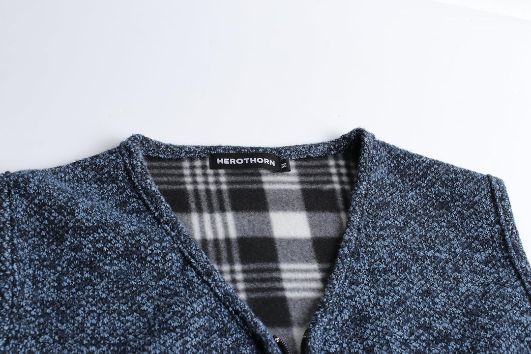 Herothorn Herren Strickweste Strickjacke ohne Ärmel V-Ausschnitt Ärmellose Fleecefutter Jacke Reissv