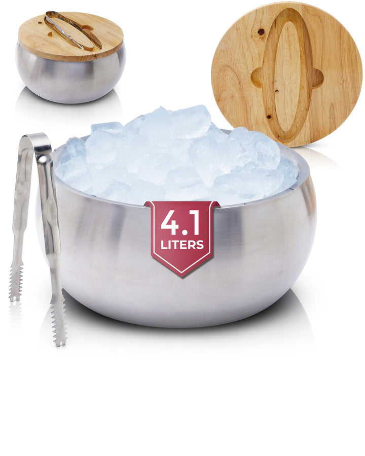 Gusto Nostro 4,1 l Eiswürfelbehälter mit Deckel und Zange, Doppelwandiger Grosser Edelstahl Eisbehäl