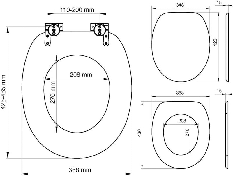 Tiger Toilettensitz Baya, Holz, Farbe: Lavagrau, Metallbefestigung,385x475x50 mm