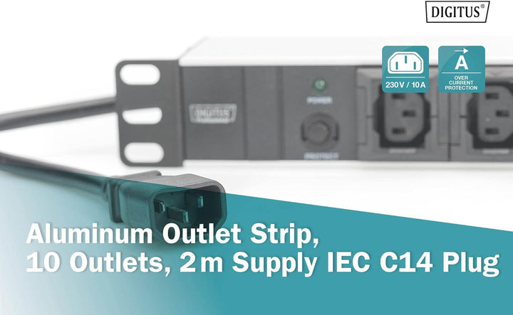 DIGITUS 19" Steckdosenleiste - 10 IEC C13 Abgriffe - 1HE - 250VAC - 50/60Hz - 10A - 2500W - Mit Über