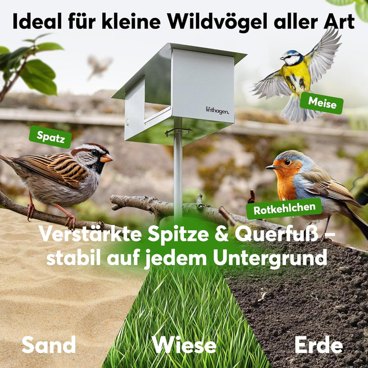Vogelhaus mit Ständer [wetterfest] - 3-in-1 Futterhaus für Vögel - grosses, Robustes Vogelhäuschen,