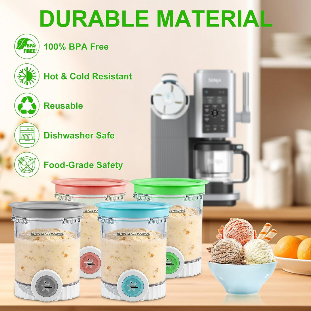 Qingning 4 Stück Behälter für Ninja Swirl by CREAMi, 480 ml Eisbehälter Set für Ninja Creami NC701 &