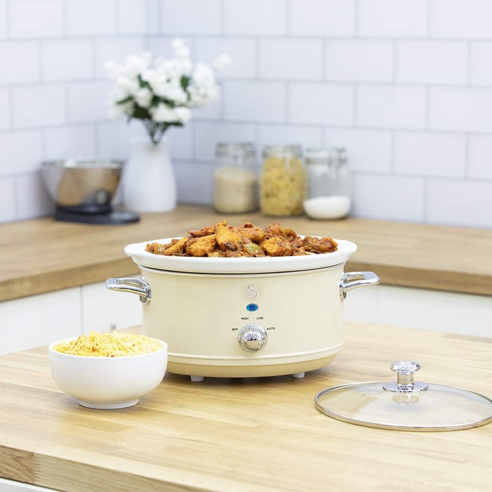 Swan Retro SF17021CNEU Slow Cooker 3,5L Abnehmbarer Kochbehälter, PFOA- und PTFE-freier Keramischer
