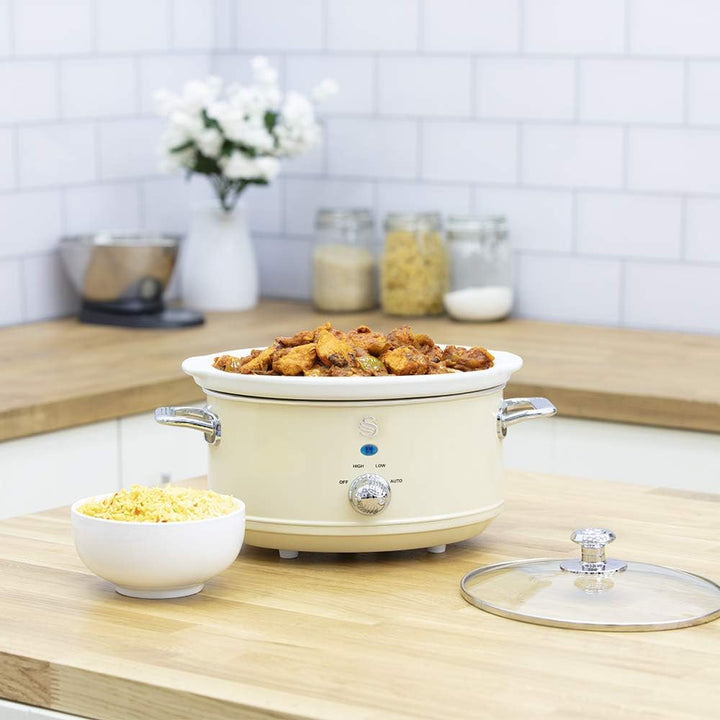 Swan Retro SF17021CNEU Slow Cooker 3,5L Abnehmbarer Kochbehälter, PFOA- und PTFE-freier Keramischer