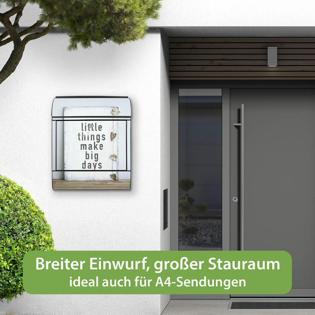 banjado® Design Briefkasten mit Motiv Little Things 39x47x14cm &amp; 2 Schlüssel - Briefkasten Stahl sch