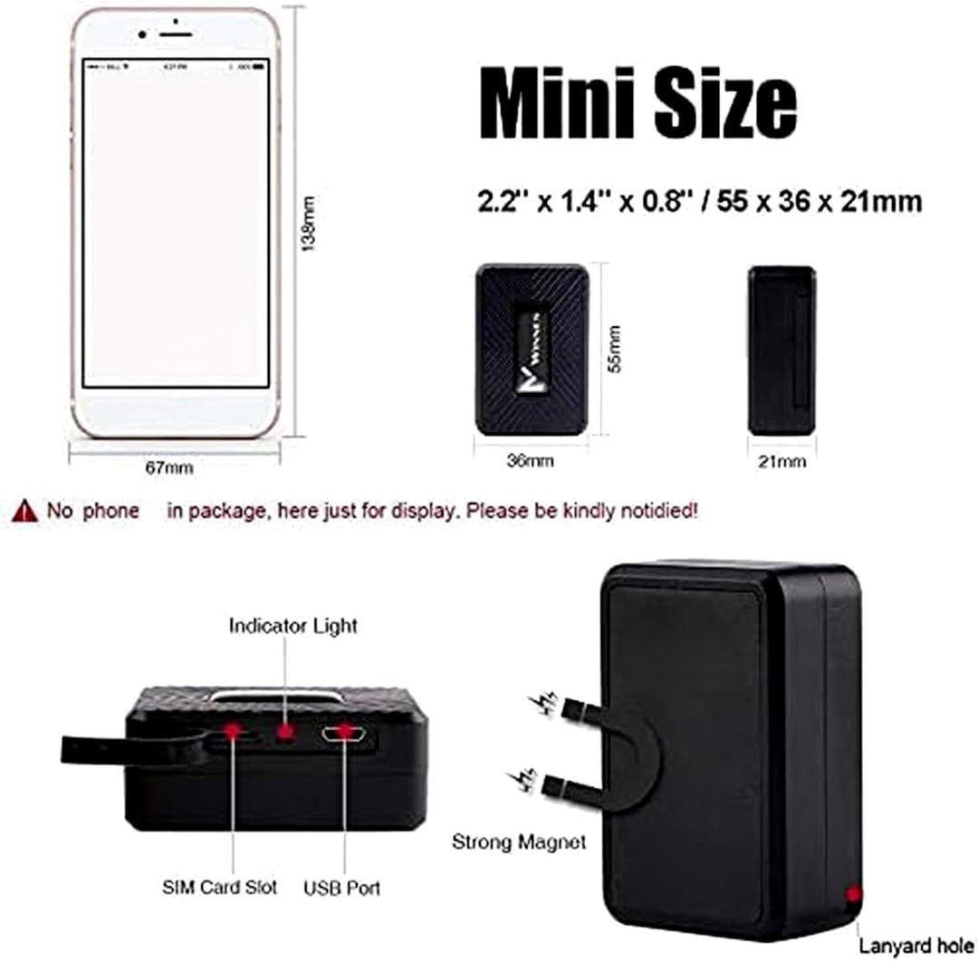 Winnes 4G Mini GPS Tracker 1500 mAh - Auto GPS/AGPS/LBS Echtzeit Ortung Anti-Verlust Magnet Mit Grat