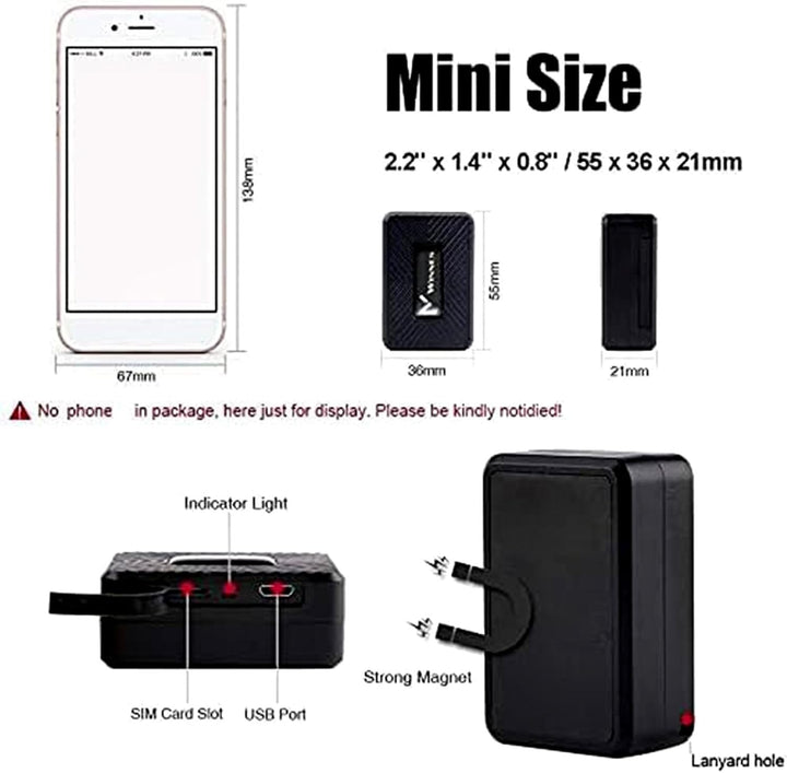Winnes 4G Mini GPS Tracker 1500 mAh - Auto GPS/AGPS/LBS Echtzeit Ortung Anti-Verlust Magnet Mit Grat