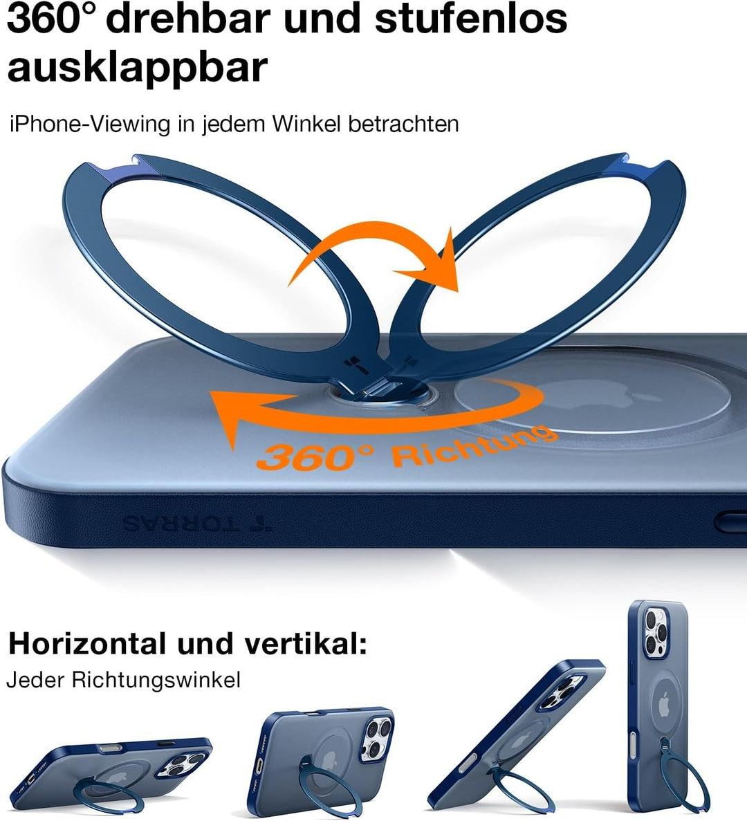 TORRAS Ostand Q3 Spin für iPhone 16 Pro Max Hülle (360° Magnetischer Unsichtbarer Ständer) Zertifizi