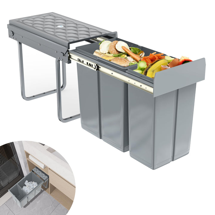 Grau 1 x 20L + 1 x 10L Einbaumülleimer Mülltrennsystem Ausziehbar Mehrfachbehälter Abfallsammler Sch