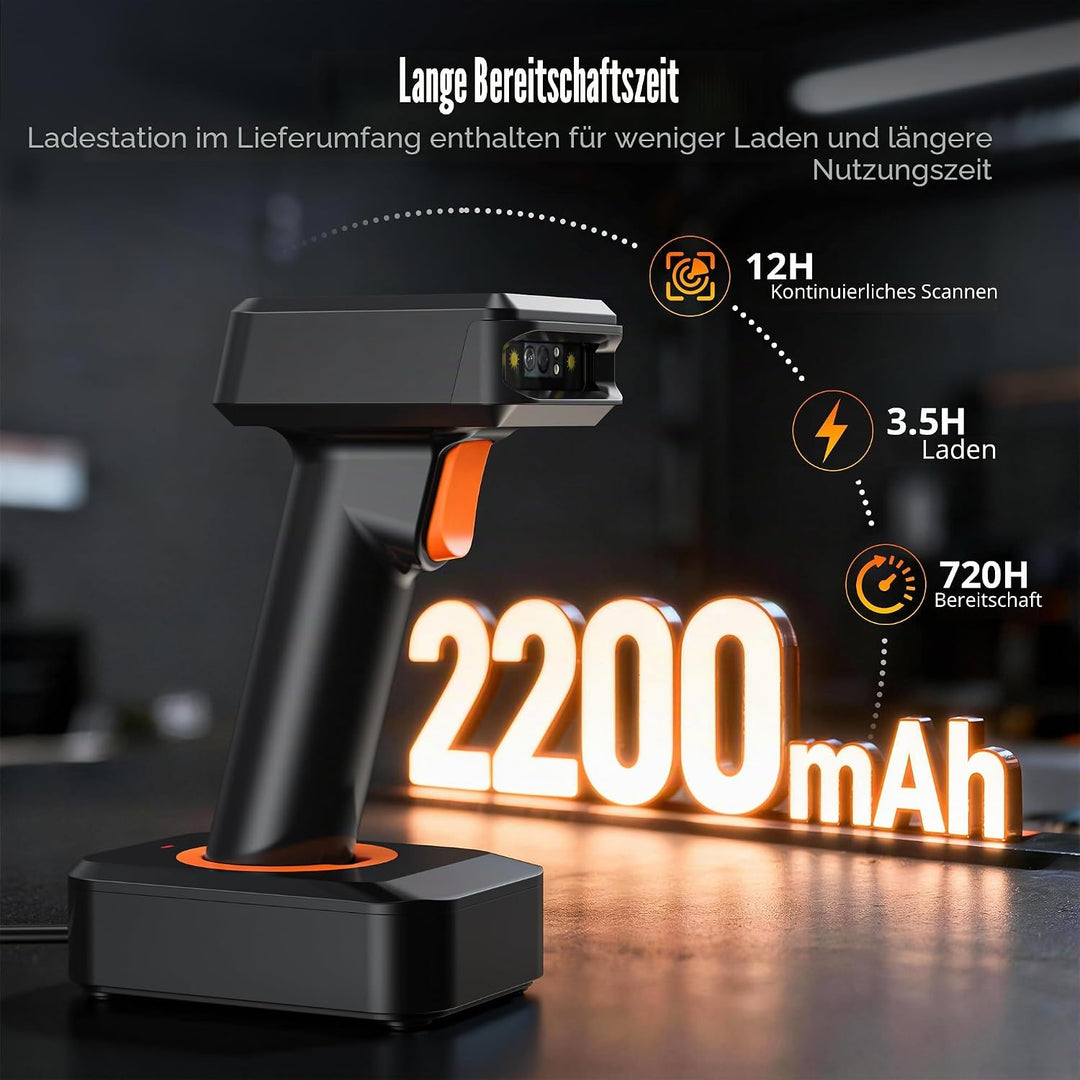 Tera 2D HW006 Barcode-Scanner, kabellos, QR-Code-Scanner mit Bluetooth, Zeitanzeige, Bildschirm, Bat