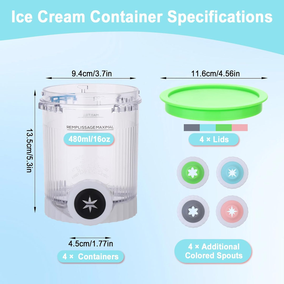 4 Stück Behälter für Ninja Creami Swirl 480 ml, Ersatzbecher für Ninja Swirl Creami NC700 & NC701 Se
