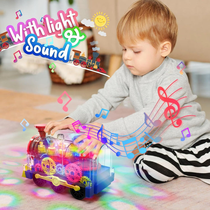 Leuchtendes Zugspielzeug für Kleinkinder: Transparentes Zahnradspielzeug für Kinder mit coolen Licht
