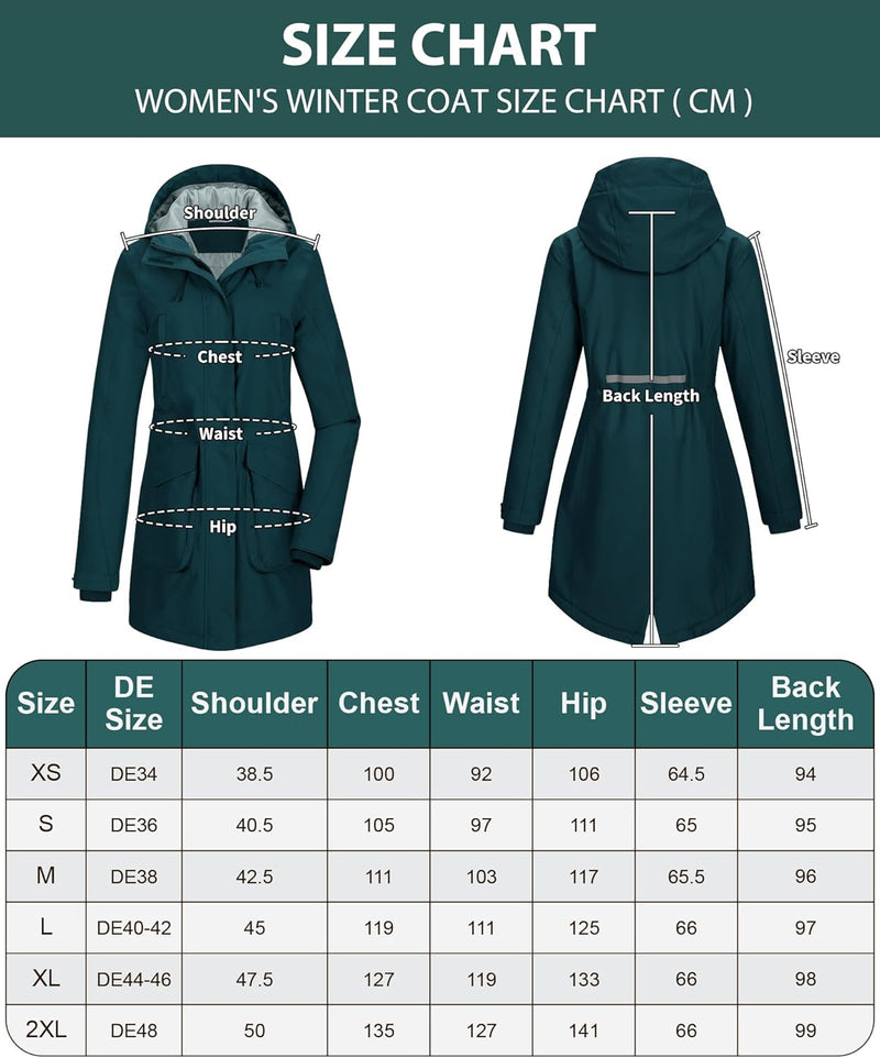 33,000ft Damen Wintermantel Lange Warme Winterjacke Parka Regenjacke Verdickene Funktionsjacke Mit K