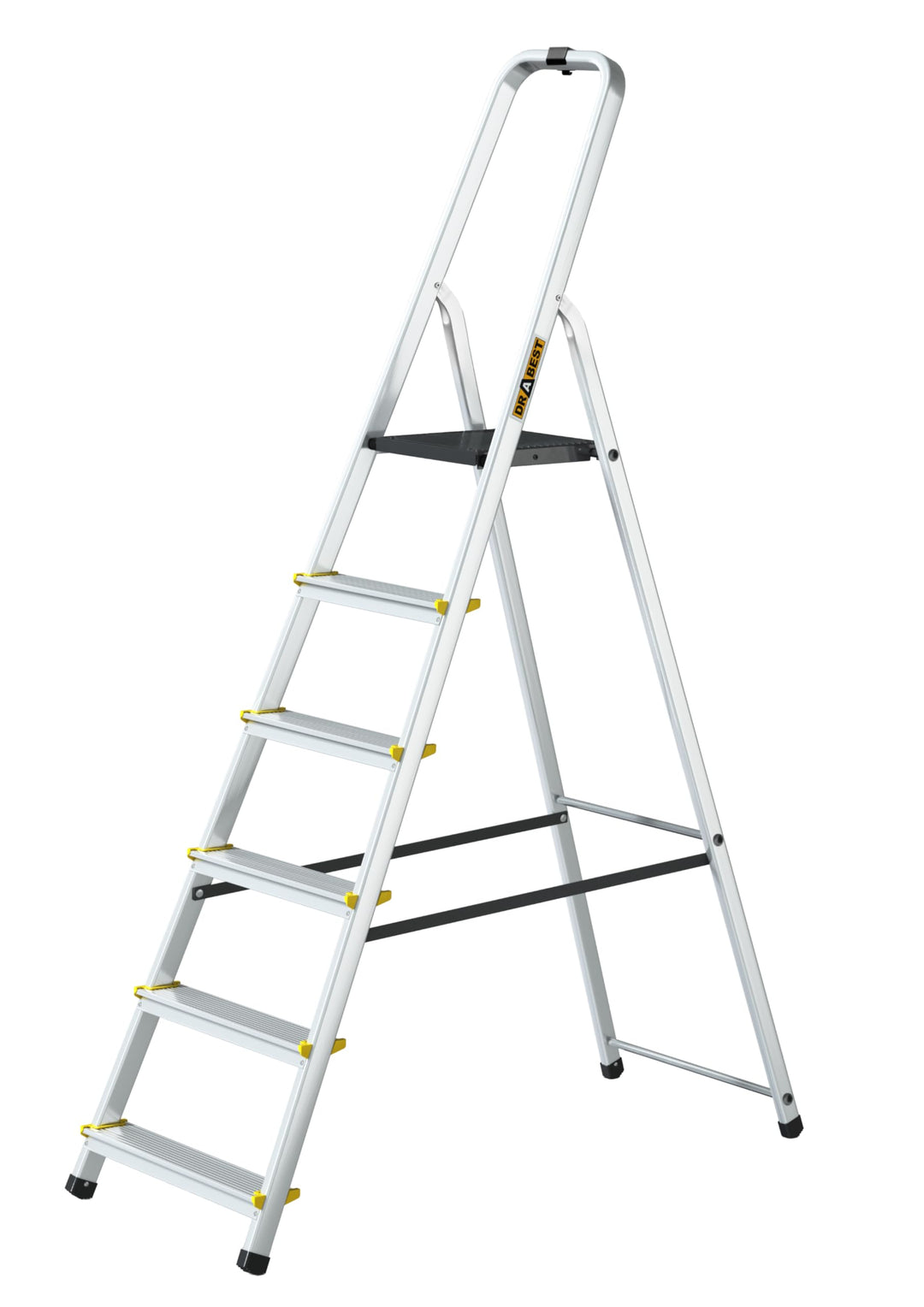 Drabest - PRO Haushaltsleiter - Stehleiter - 6 Stufen - Arbeitshöhe 3,19m - Klappleiter aus Aluminiu