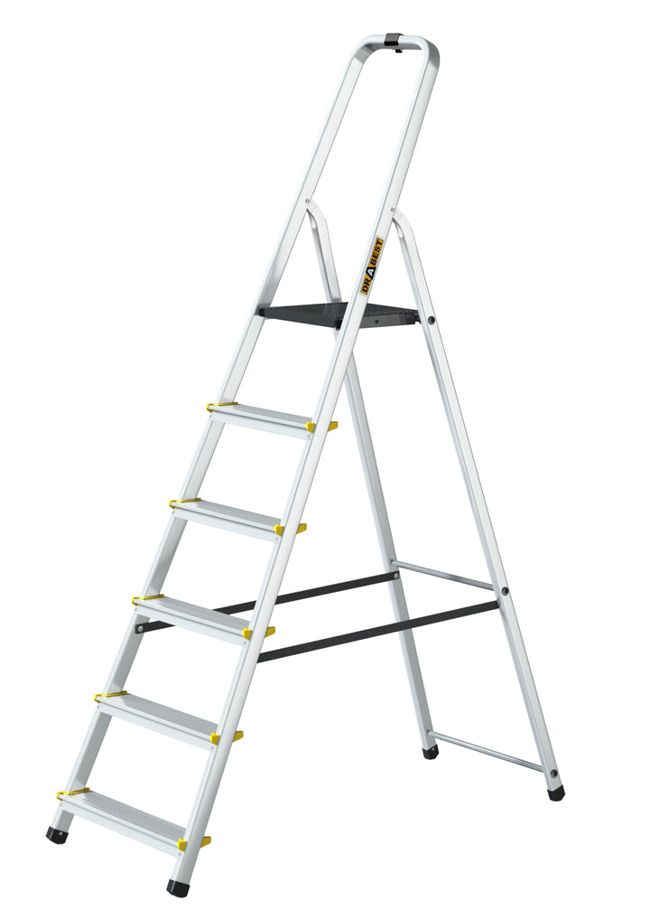 Drabest - PRO Haushaltsleiter - Stehleiter - 6 Stufen - Arbeitshöhe 3,19m - Klappleiter aus Aluminiu