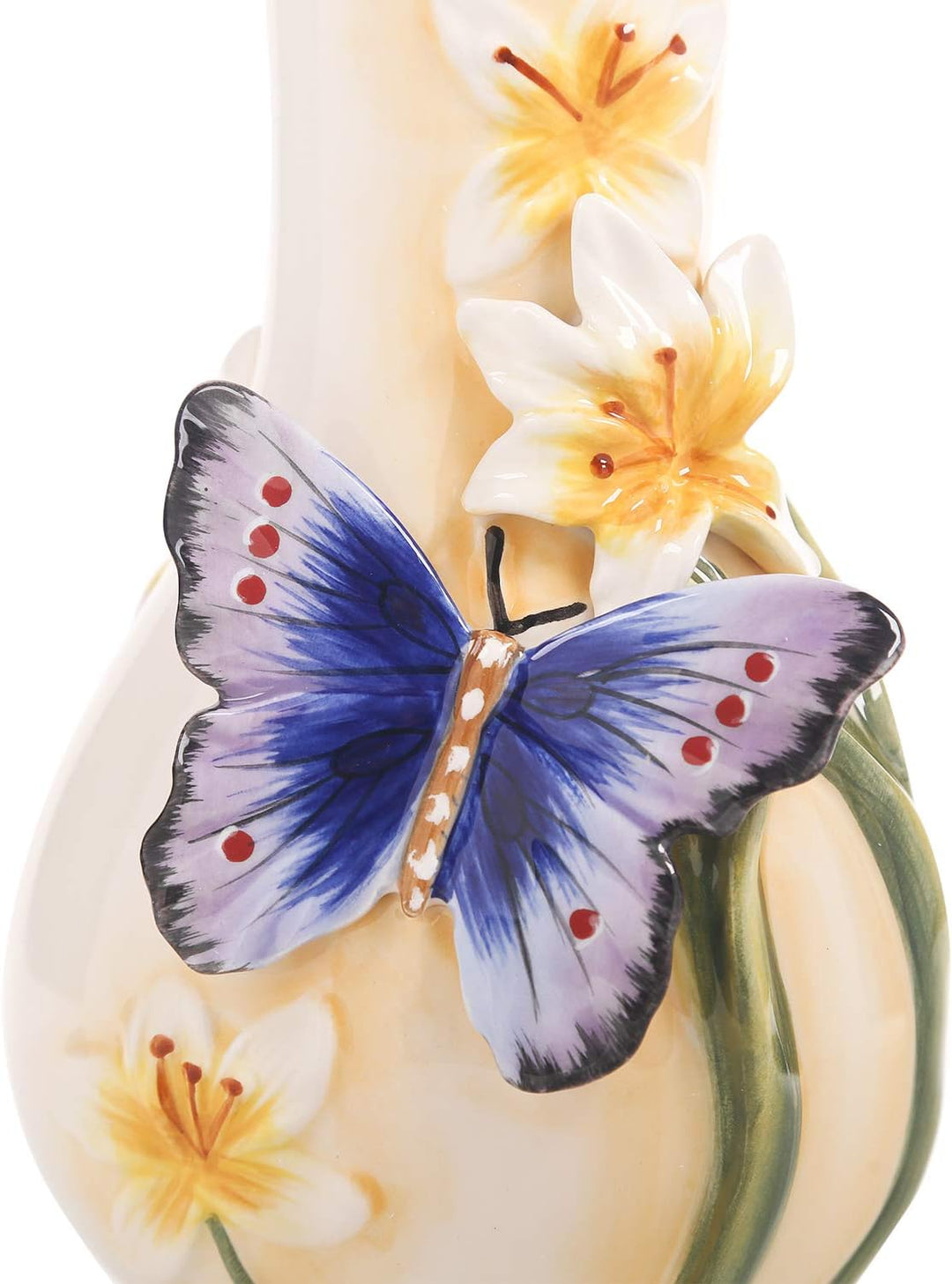 Seifenspender Keramik 3D Handbemalt Schmetterling und Lilien Blume Lotion Spender Badezimmer Zubehör