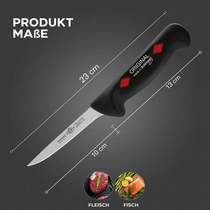 EIKASO Solingen Ausbeinmesser gerade 13cm Klinge steif aus Molybdänstahl 1.4116 Profi Fleischmesser