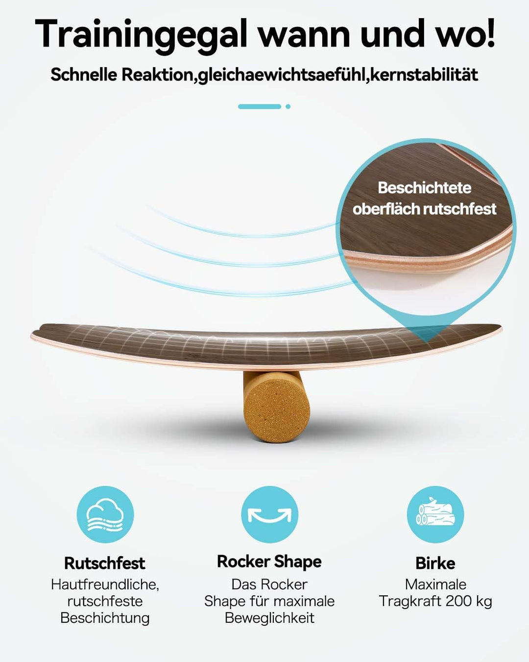 Balance Board Erwachsene | Rutschfeste Oberfläche & Rocker Shape | Surf Balanceboards für Surf Core-
