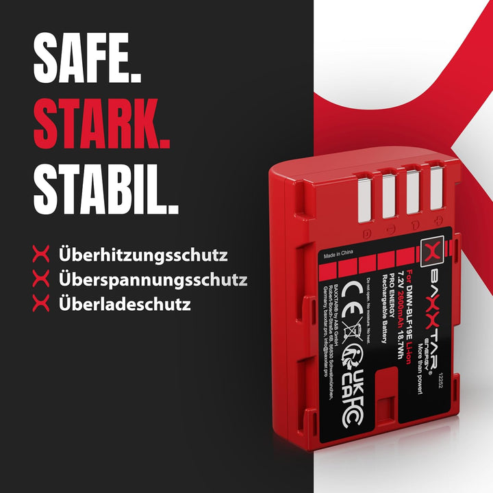 Baxxtar Pro Akku DMW-BLF19E 2400mAh für Panasonic Lumix GH5 GH5S GH4 G9 GH3 Ersatzakku - kompatibel
