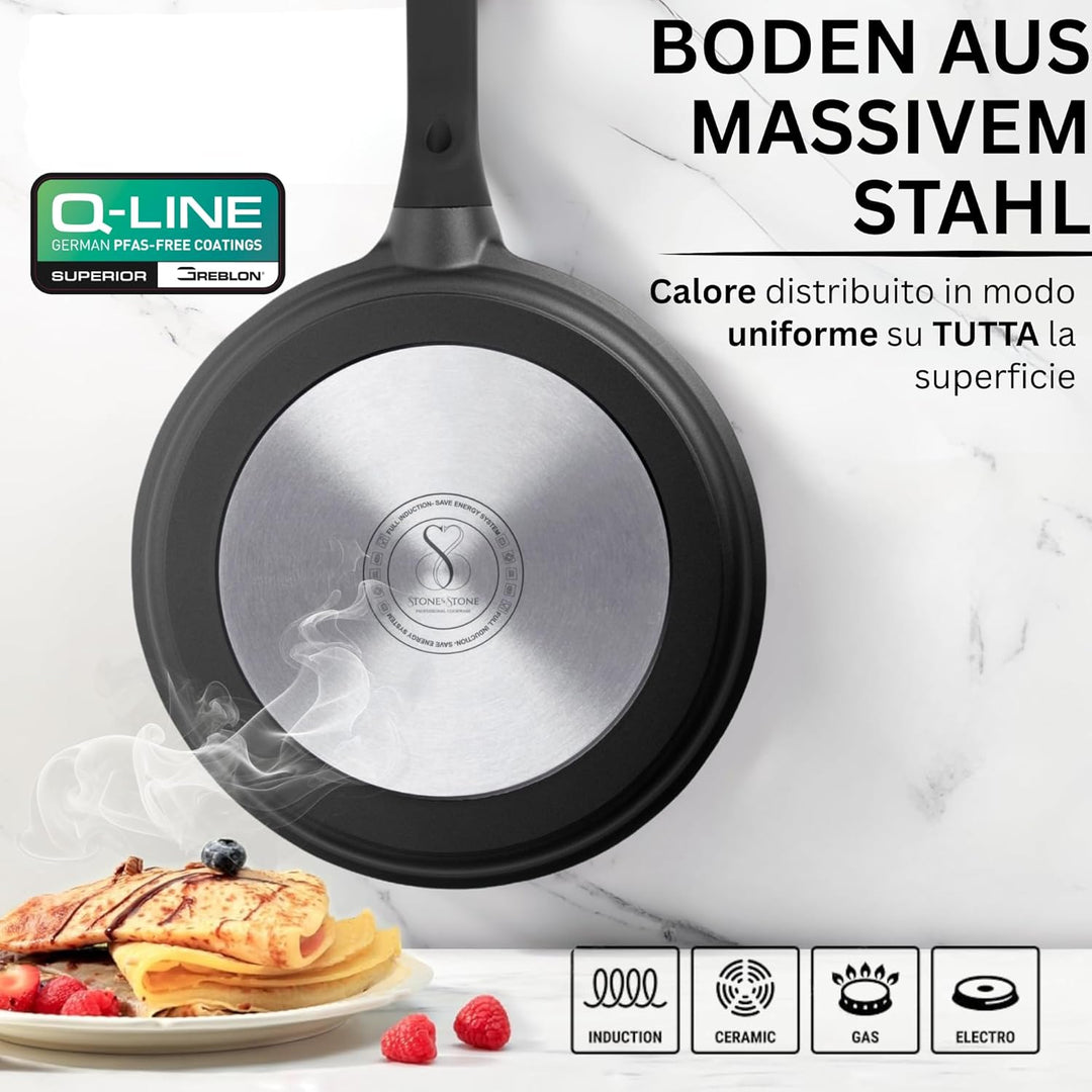 Stone&Stone Crêpespfanne 26cm – Pfannkuchenpfanne Antihaft, Induktion & Gas geeignet, Spülmaschinenf
