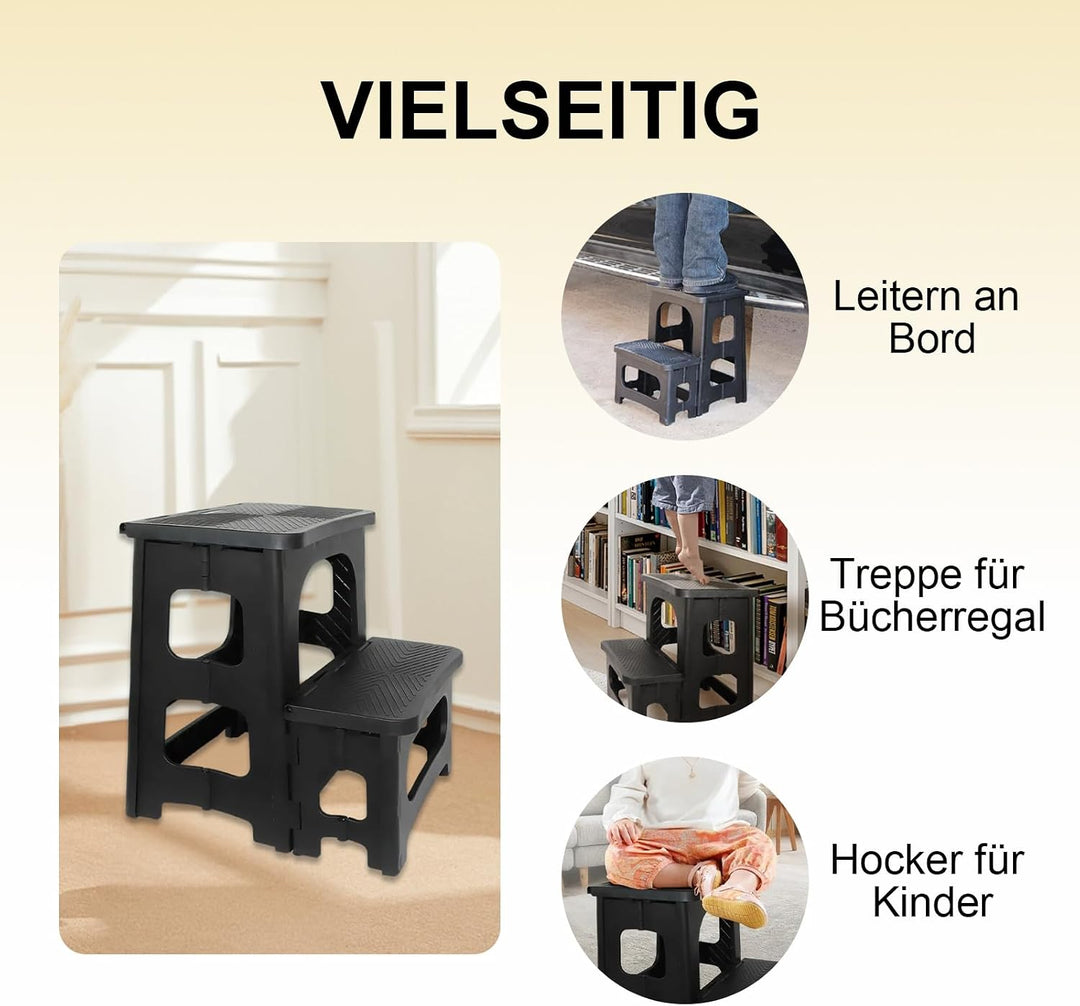 2 Stufen Tritthocker Klappbar Klapphocker mit Tragegriff Rutschfester Trittschemel Fusshocker Tragba