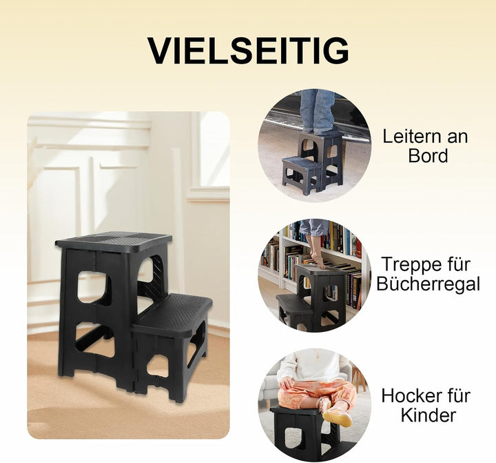 2 Stufen Tritthocker Klappbar Klapphocker mit Tragegriff Rutschfester Trittschemel Fusshocker Tragba