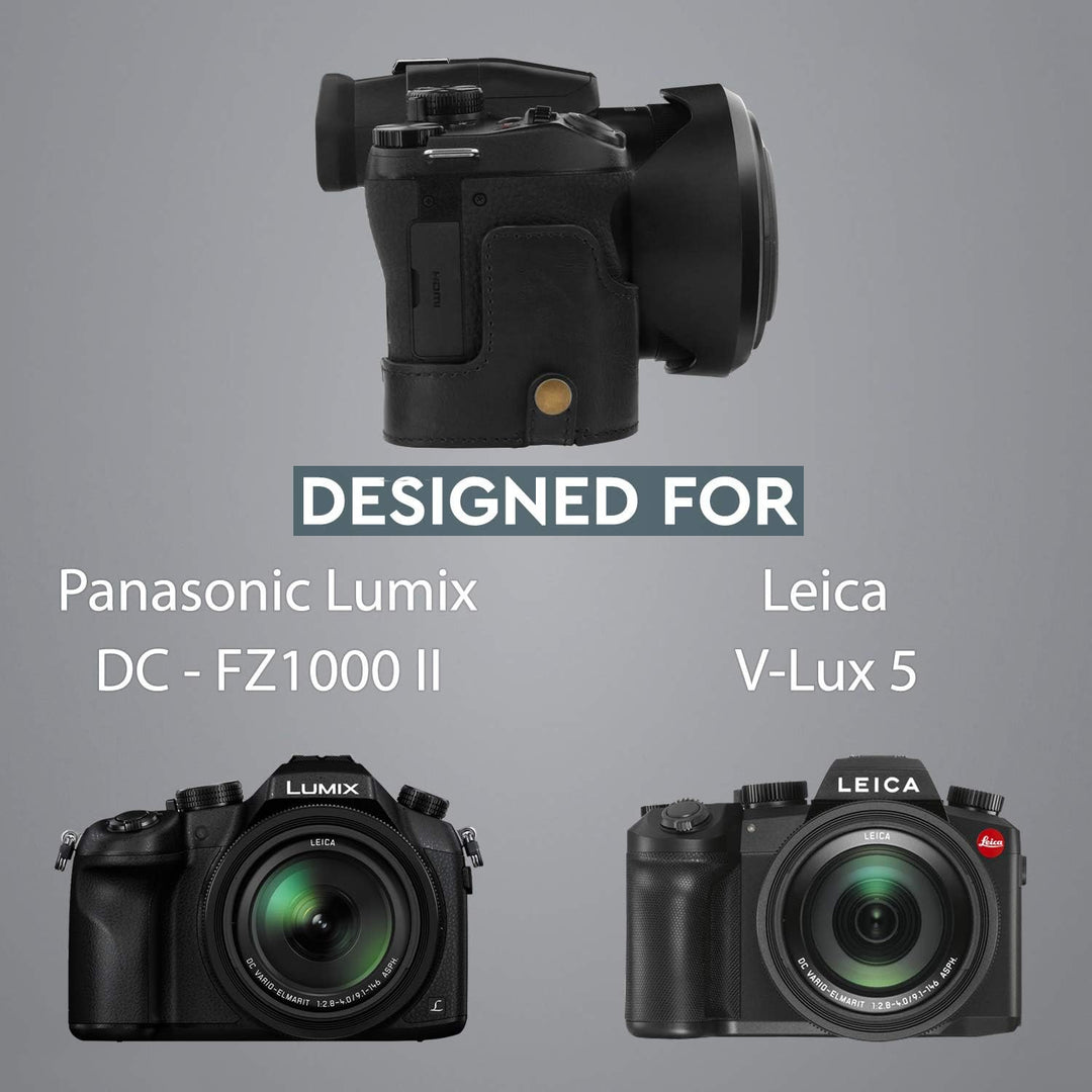 MegaGear MG1678 Ever Ready Leder Kameratasche mit Trageriemen kompatibel mit Leica V-Lux 5, Panasoni